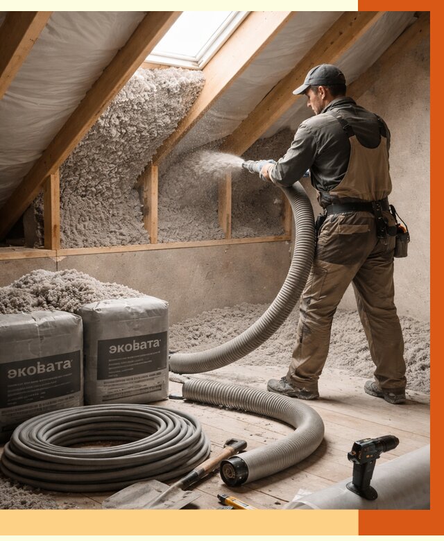 Утепление мансарды эковатой в Благовещенске от 2235 руб/м2 — монтаж, задувка, цена | ТепломастерБгн